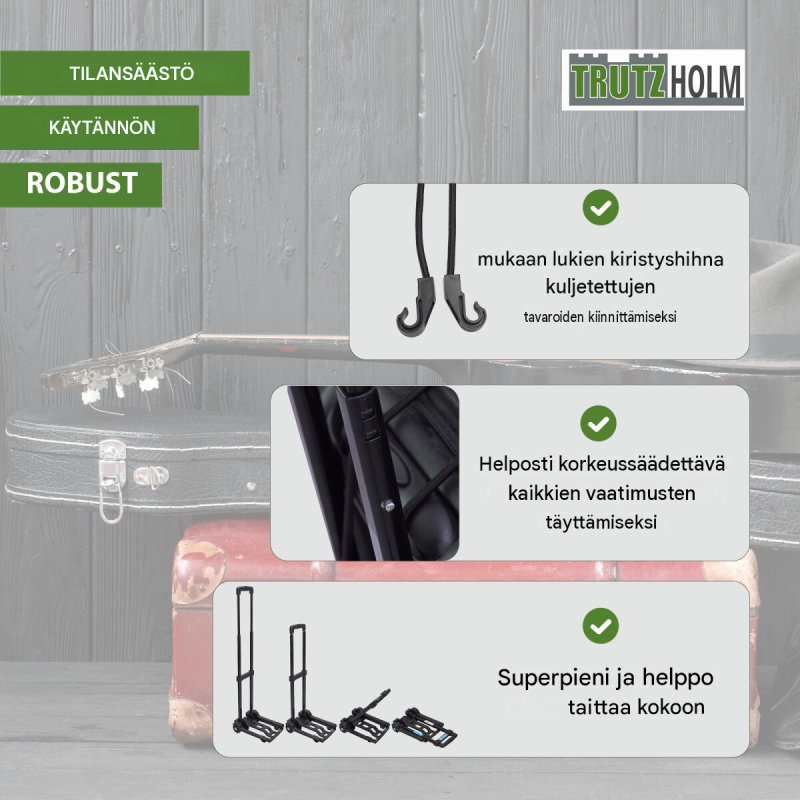 Taittuva matkatavarakärry 25 kg, musta, korkeussäädettävä kahva, 28100
