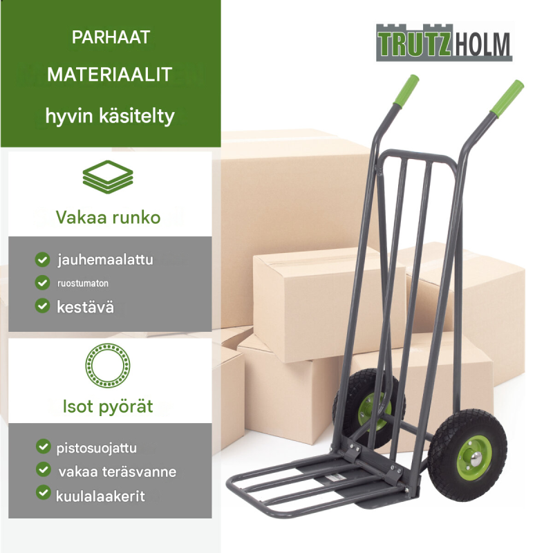 TRUTZHOLM pakettikärry, 250 kg, taitettava, kaksi lastaustasoa, teräsrunko, 112 x 53 x 70 cm