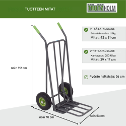 TRUTZHOLM pakettikärry, 250 kg, taitettava, kaksi lastaustasoa, teräsrunko, 112 x 53 x 70 cm