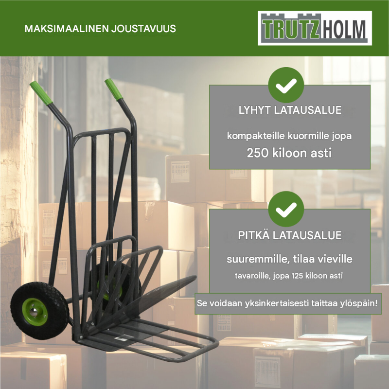 TRUTZHOLM pakettikärry, 250 kg, taitettava, kaksi lastaustasoa, teräsrunko, 112 x 53 x 70 cm