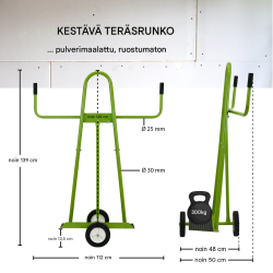 TRUTZHOLM levykärry 300 kg, teräs, kumipäällysteinen alusta, umpikumipyörät, vihreä