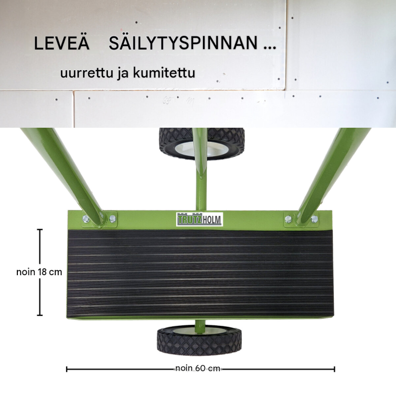TRUTZHOLM levykärry 300 kg, teräs, kumipäällysteinen alusta, umpikumipyörät, vihreä