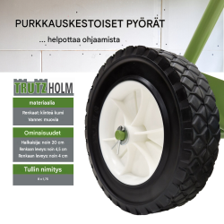TRUTZHOLM levykärry 300 kg, teräs, kumipäällysteinen alusta, umpikumipyörät, vihreä