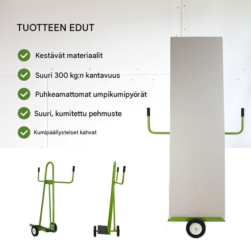 TRUTZHOLM levykärry 300 kg, teräs, kumipäällysteinen alusta, umpikumipyörät, vihreä