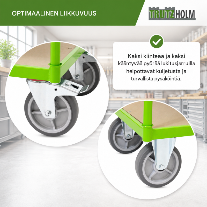 Monitasoinen kuljetusvaunu 600 kg, 5 säädettävää tasoa, vihreä teräs, 144 x 63 x 180 cm