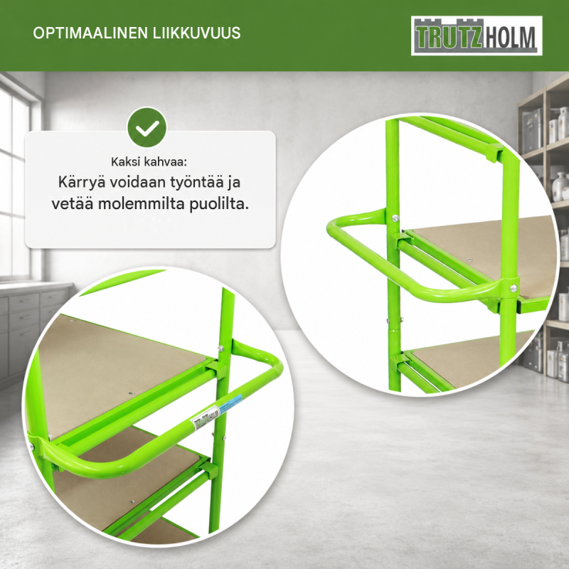 Monitasoinen kuljetusvaunu 600 kg, 5 säädettävää tasoa, vihreä teräs, 144 x 63 x 180 cm