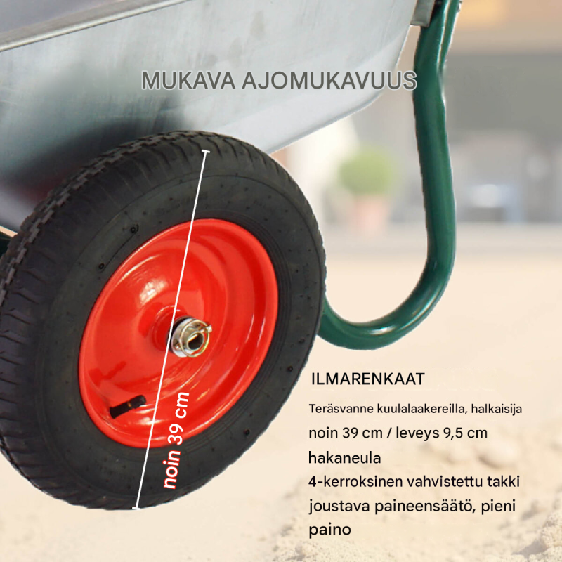 2-pyöräinen kottikärry 100 l, galvanoitu teräs, ilmarenkaat 3.50-8
