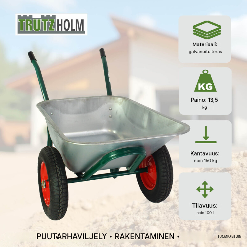 2-pyöräinen kottikärry 100 l, galvanoitu teräs, ilmarenkaat 3.50-8