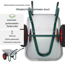 2-pyöräinen kottikärry 100 l, galvanoitu teräs, ilmarenkaat 3.50-8