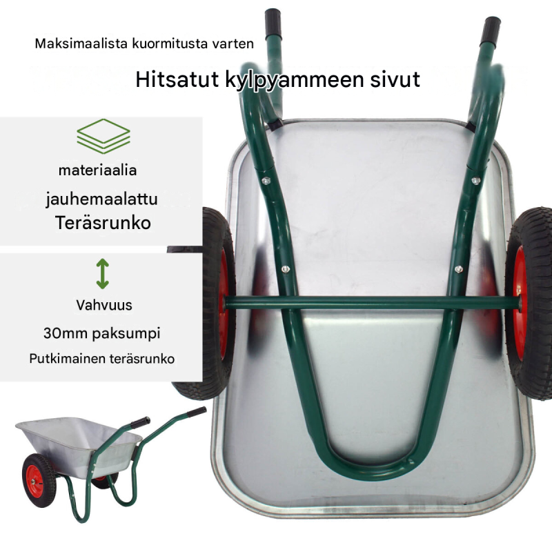 2-pyöräinen kottikärry 100 l, galvanoitu teräs, ilmarenkaat 3.50-8