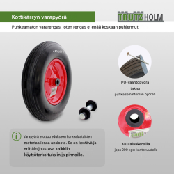 Kottikärryn vaihtopyörä 4.80/4.00-8, puhkeamaton PU-vaahtorengas, akseli, punainen teräsvanne