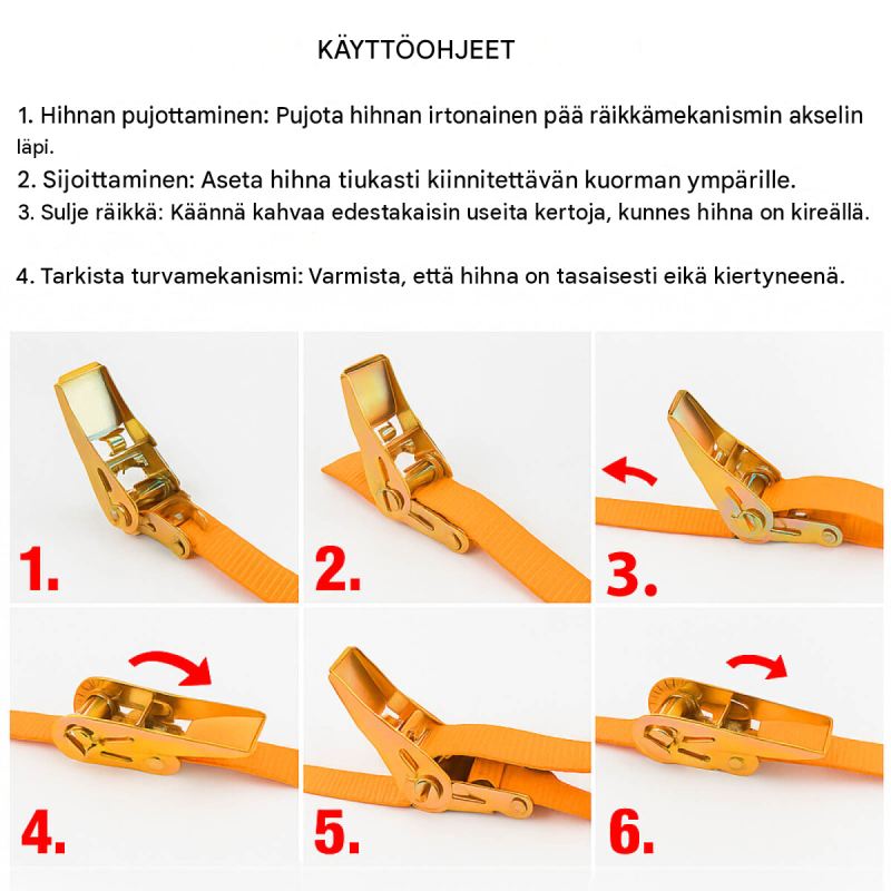 Trutzholm® kuormansidontaliinat 10 kpl, räikkä, 6 m, 1000 kg, oranssi
