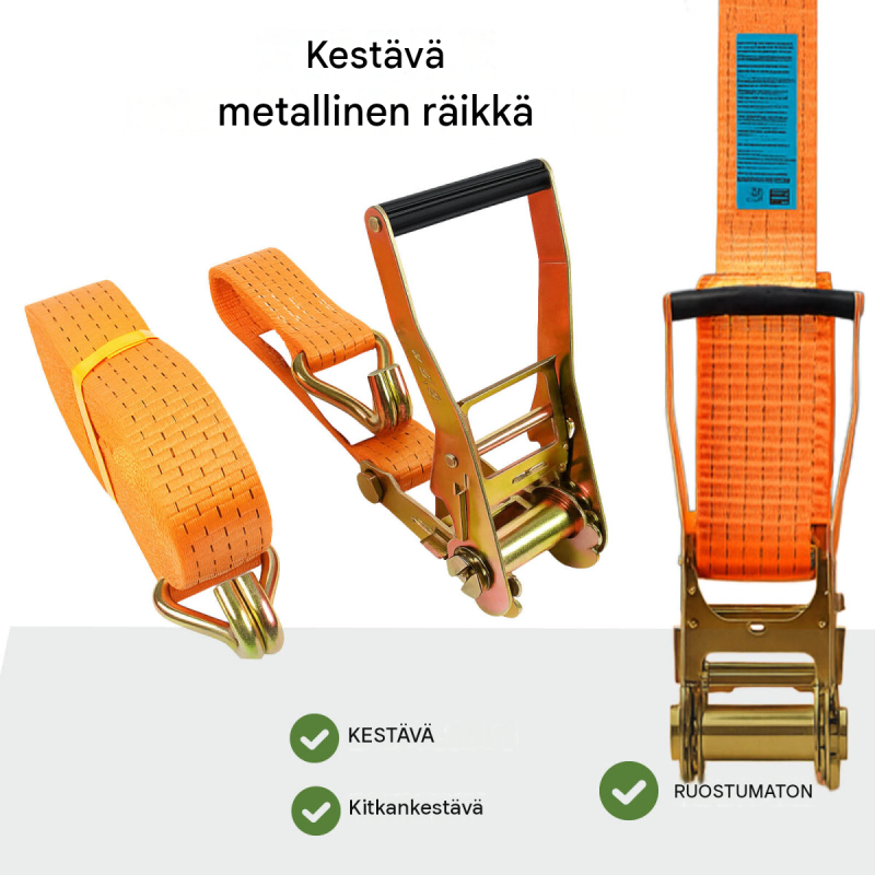 Kuormansidontahihnat 10 kpl, räikkä, 8 m, 5000 kg, 50 mm, polyesteri