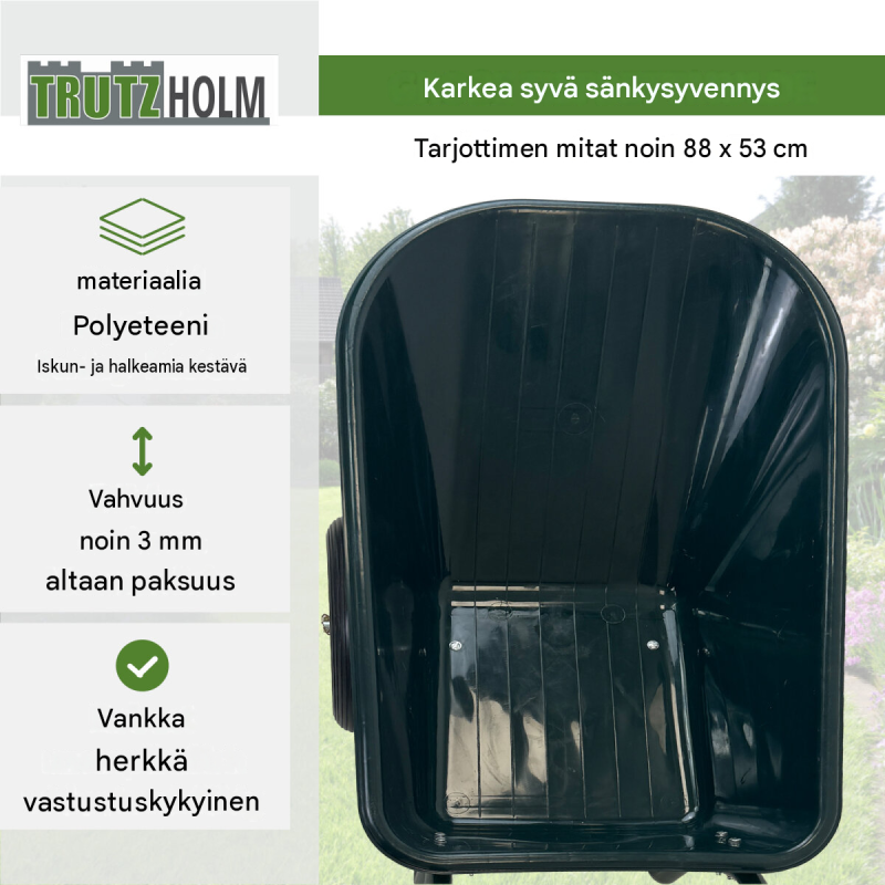 Kottikärryt 100 l, 160 kg, 2 pyörää, muovikaukalo, ilmakumirenkaat