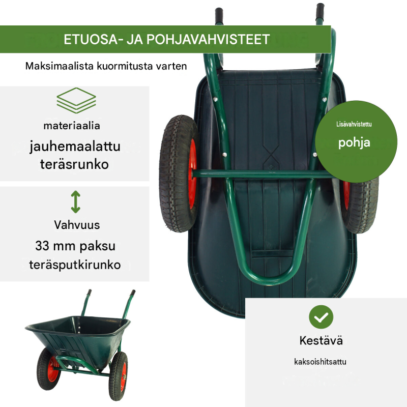 Kottikärryt 100 l, 160 kg, 2 pyörää, muovikaukalo, ilmakumirenkaat