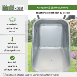 TRUTZHOLM kaksipyöräinen kottikärry, sinkitty, 110 l, 150 kg, puhkeamattomat PU-renkaat