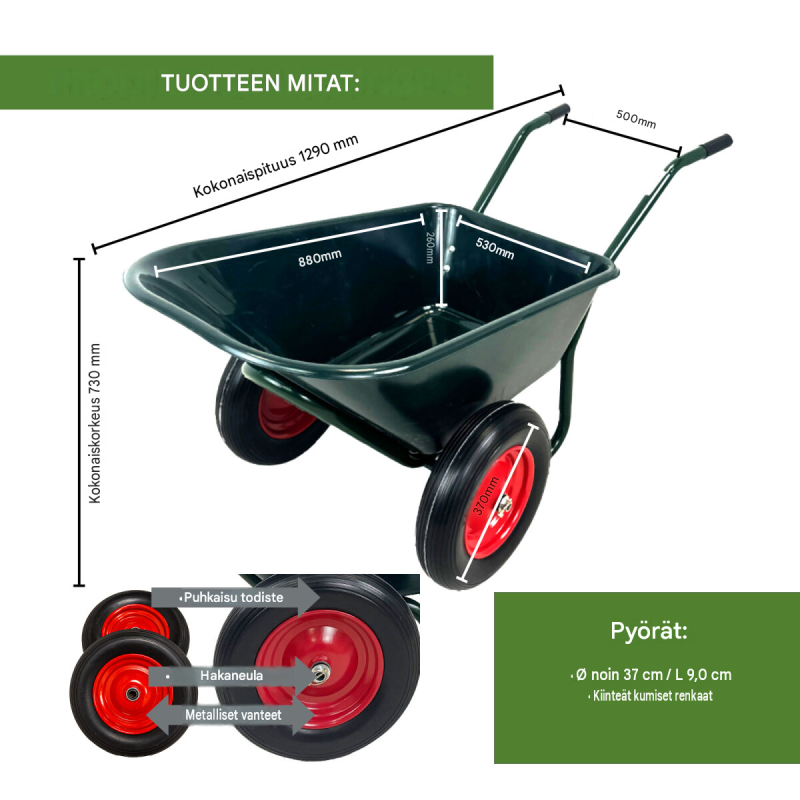 TRUTZHOLM kaksipyöräinen kottikärry 100 l, 160 kg, PU-pyörät teräsvanteilla