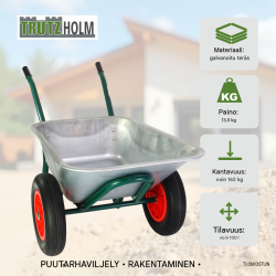 Kaksipyöräinen kottikärry 100 l, sinkitty teräs, PU-pyörät, 160 kg ensimmäinen?