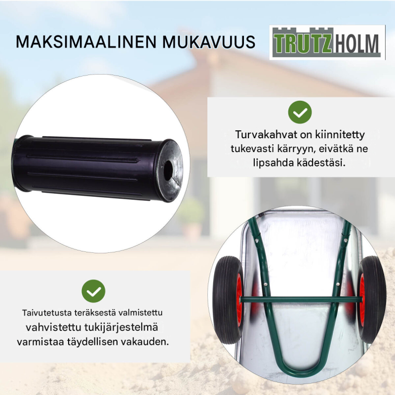 Kaksipyöräinen kottikärry 100 l, sinkitty teräs, PU-pyörät, 160 kg ensimmäinen?
