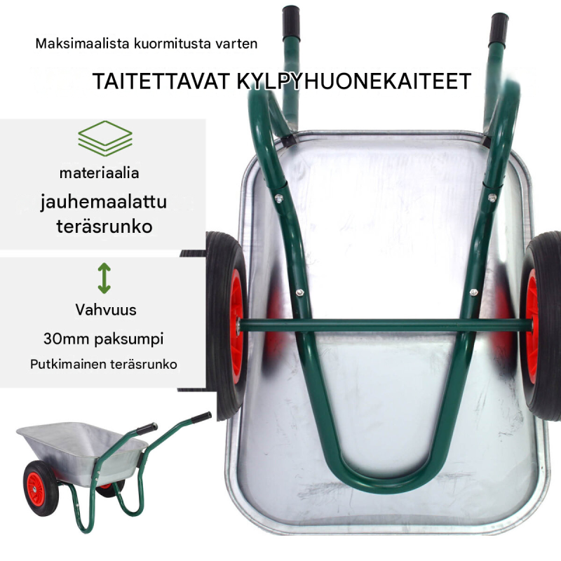 Kaksipyöräinen kottikärry 100 l, sinkitty teräs, PU-pyörät, 160 kg ensimmäinen?