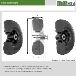 TRUTZHOLM säkärin pyörät 2 kpl, 260 x 85 mm, 3.00-4, 4PR, 120 kg, muovivanne