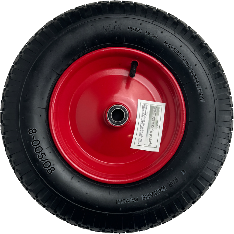 2 kpl Schubkarrenrad-ilmarengas 390 x 95 mm, 4.80/4.00-8, punainen metallivanne, akseli, 200 kg