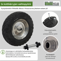 Kottikärryn pyörät 2 kpl, 4.80/4.00-8, 390 x 90 mm, akselit ja tarvikkeet, harmaa/musta