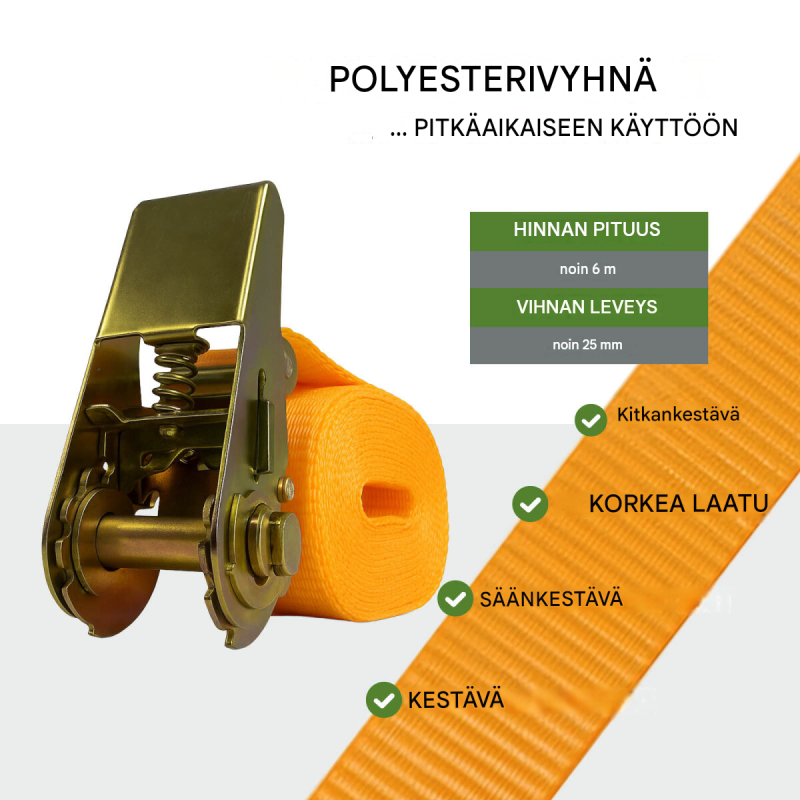 Räikkäliinat 4 kpl, 6 m, oranssi, 100 % polyesteri, LC 1000 daN