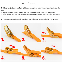 Räikkäliinat 4 kpl, 6 m, oranssi, 100 % polyesteri, LC 1000 daN