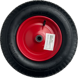 4 kpl kottikärryn pyöriä 390 x 95 mm, 4.80/4.00-8, akseli, punainen metallivanne
