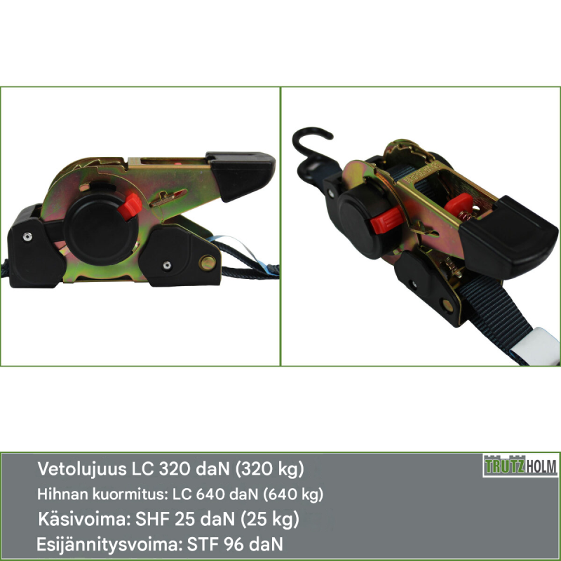Automaattisesti kelautuvat räikkäliinat 4 kpl, polyesteri, kuorman kiinnitykseen