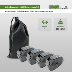 Kuormansidontaliinat 4 kpl, 4 m, 250 kg, polyesteri, antrasiitti