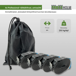 Kuormansidontaliinat 4 kpl, 6 Meter, 250 kg, polyesteri, antrasiitti, puristuslukko