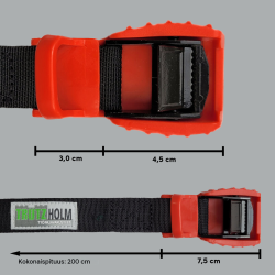 Kuormansidontaliina 4 kpl, musta/punainen, 200 cm x 2,5 cm, 500 kg