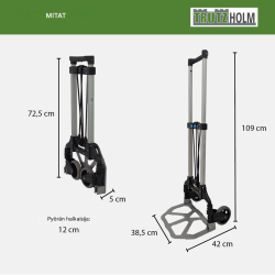 Taitettava alumiininen nokkakärry 80 kg, teleskooppirunko, 3 kg