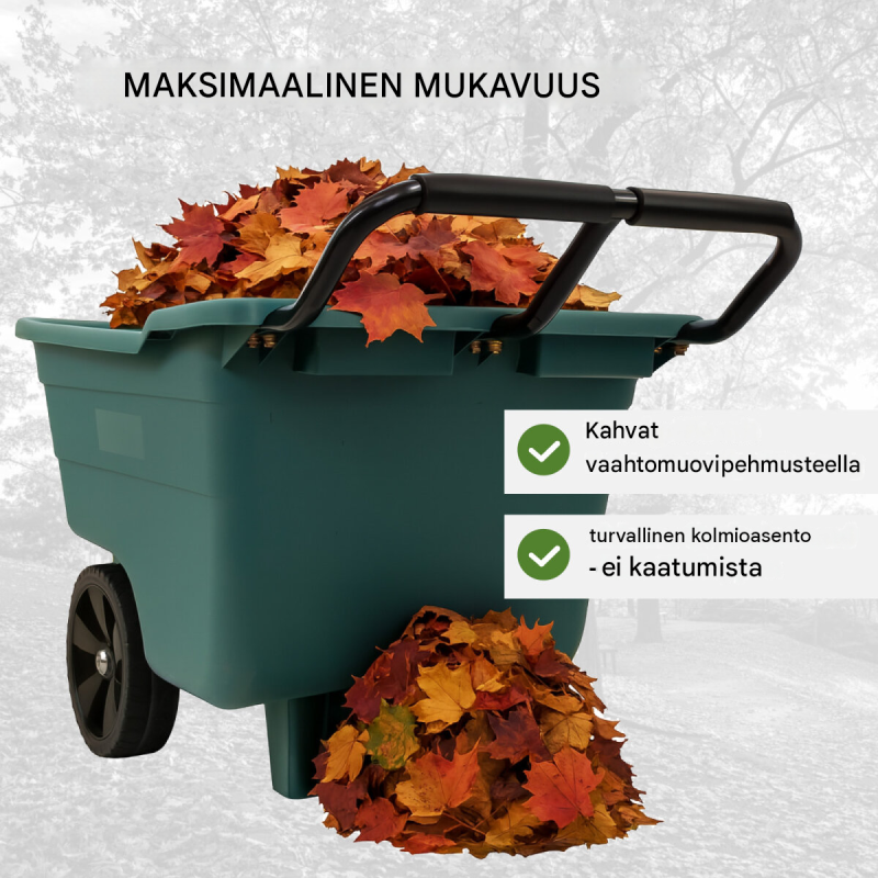 Puutarhakärry 250 kg, 90 l, 98 x 55 x 75 cm, vihreä, 2 x PU-pyörät