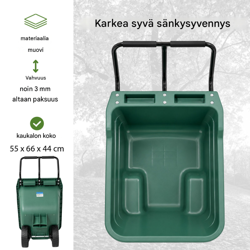 Puutarhakärry 250 kg, 90 l, 98 x 55 x 75 cm, vihreä, 2 x PU-pyörät