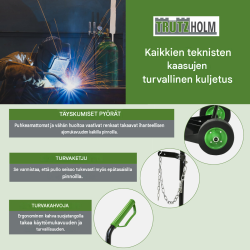 Kaasupullokärry teknisille kaasuille, 100 kg, kiinnitysketju, täyskumapyörät, musta teräs