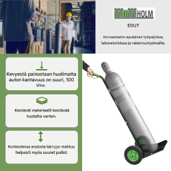 Kaasupullokärry teknisille kaasuille, 100 kg, kiinnitysketju, täyskumapyörät, musta teräs