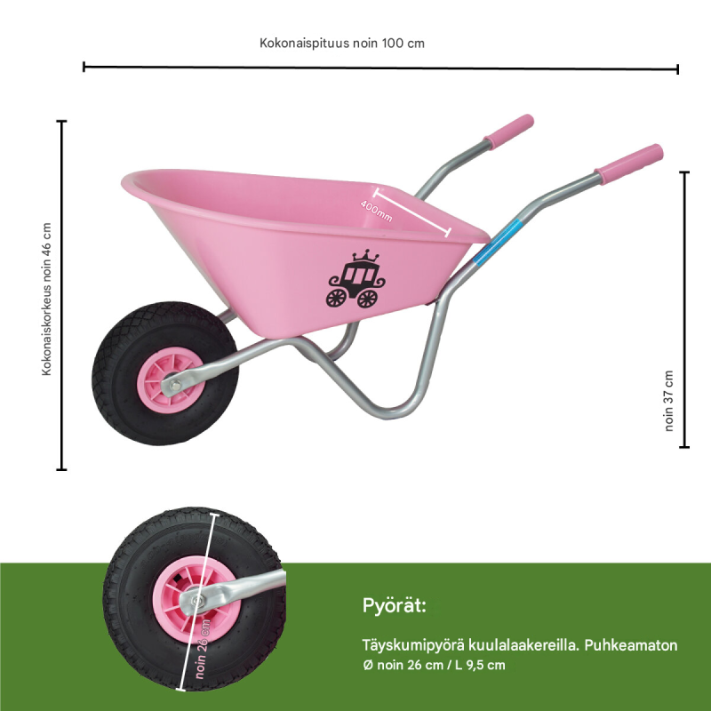 Lasten kottikärryt 20 l, 40 kg, polypropeeni, puhkeamaton PU-pyörä