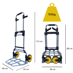 TRUTZHOLM XL taitettava nokkakärry, 150 kg, teleskooppikahva 115 cm, alumiininen lastauspinta