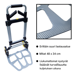 TRUTZHOLM XL taitettava nokkakärry, 150 kg, teleskooppikahva 115 cm, alumiininen lastauspinta