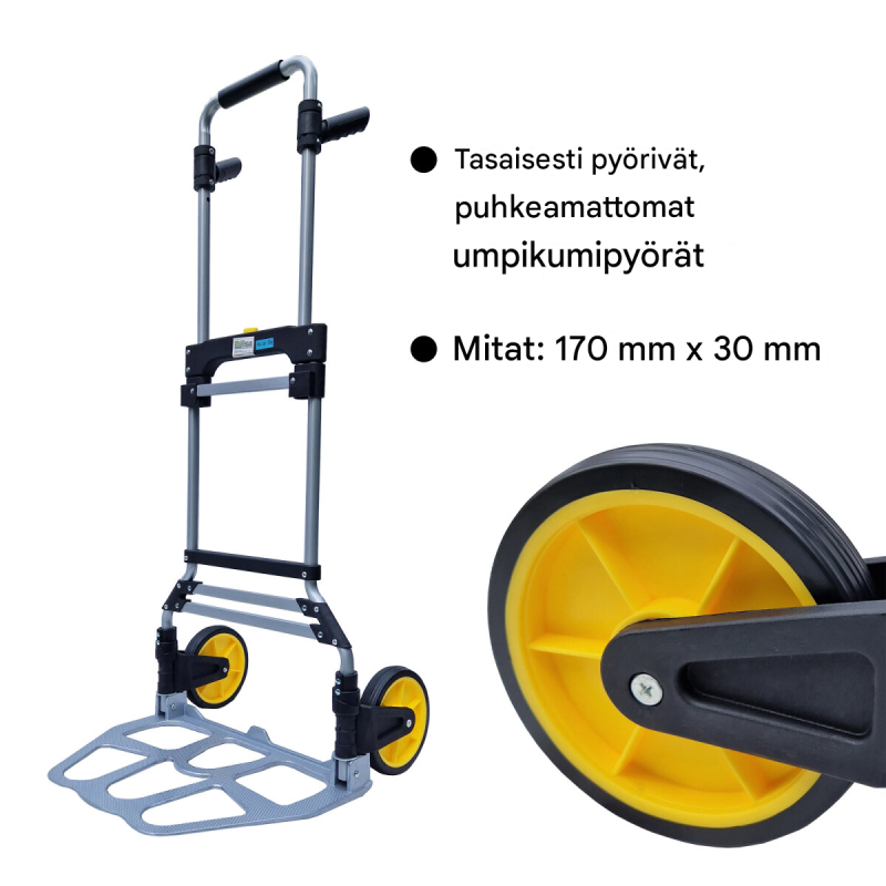 TRUTZHOLM XL taitettava nokkakärry, 150 kg, teleskooppikahva 115 cm, alumiininen lastauspinta