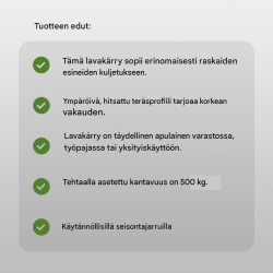 Tasokärry 500 kg, 96 x 49 cm lastaustaso, 2 jarrullista kääntyvää pyörää, vihreä