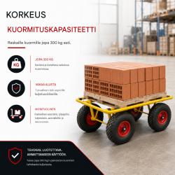 Ravendo levynkuljetusvaunu, 300 kg, teräs, keltainen, ilmarenkaat