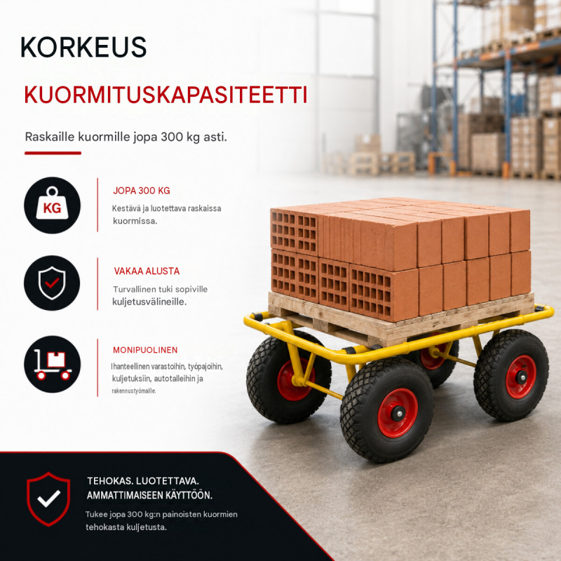Ravendo levynkuljetusvaunu, 300 kg, teräs, keltainen, ilmarenkaat