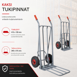 Ravendo nokkakärry 250 kg, harmaa teräs, Easy-Tip, ilmakumit, 2 taittuvaa tasoa