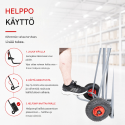 Ravendo nokkakärry 250 kg, harmaa teräs, Easy-Tip, ilmakumit, 2 taittuvaa tasoa