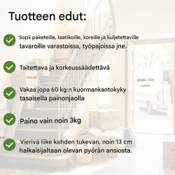 Kokoontaitettava nokkakärry, korkeussäädettävä, 60 kg, teräs ja alumiini