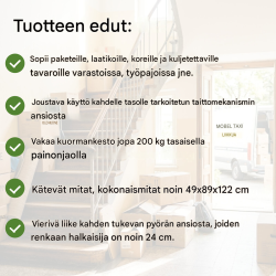 Taitettava säkkikärry 2 alustalla, 200 kg, vihreä teräsputkirunko